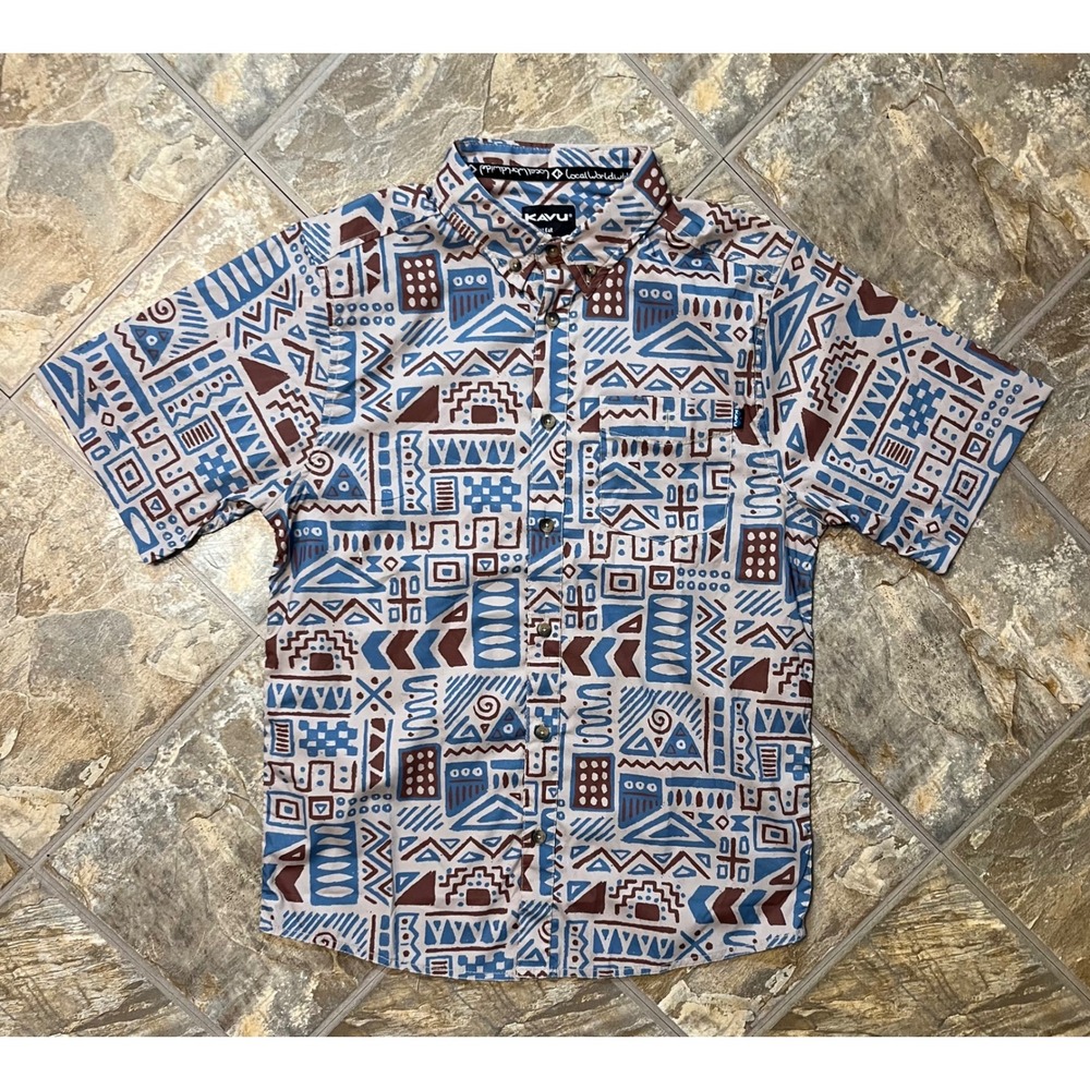 KAVU River Wrangler Shirt Mens M Sidewalk Chalk NEW Geometric Print Button Up